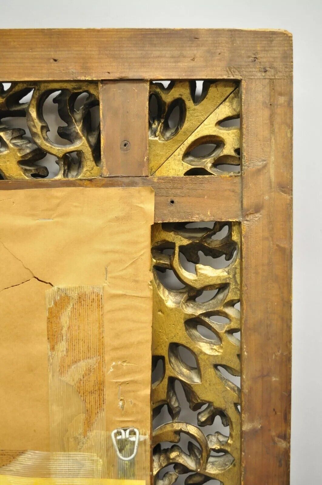 Antique French Baroque Rococo Style Scroll Carved Wood 65" Gold Wall Mirror