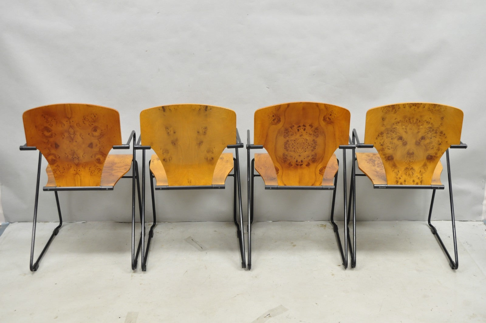 Josep Mora for Egoa Model 300 Mid Century Modern Burl Wood Arm Chair - Set of 4