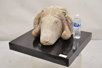 Sheryl C. Benjamin "Musk Ox" Carved Raspberry Alabaster Stone Table Sculpture