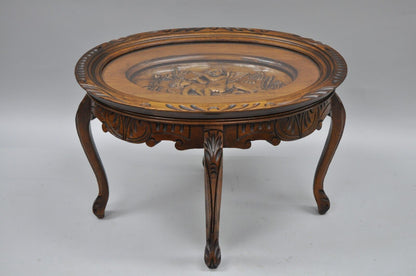 French Renaissance Style Glass Top Tray Coffee Table with Carved Cherubs Angels