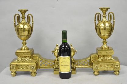 Vintage French Empire Style Gold Brass Urn Fireplace Chenet Andirons - a Pair