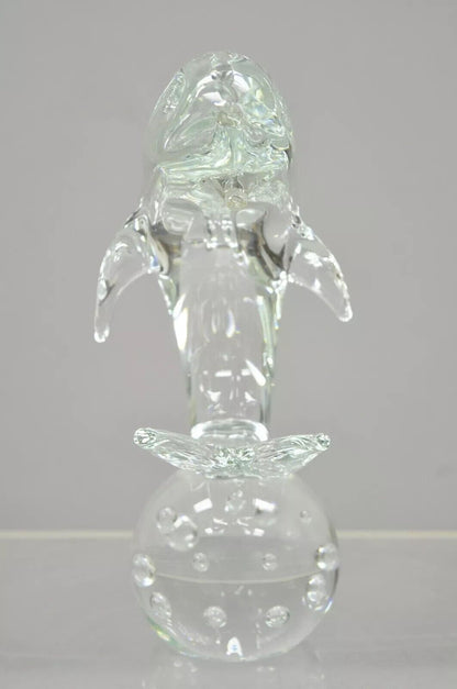 Royal Gallery Italian Crystal Glass 12" Dolphin Fish Sculpture Murano Style