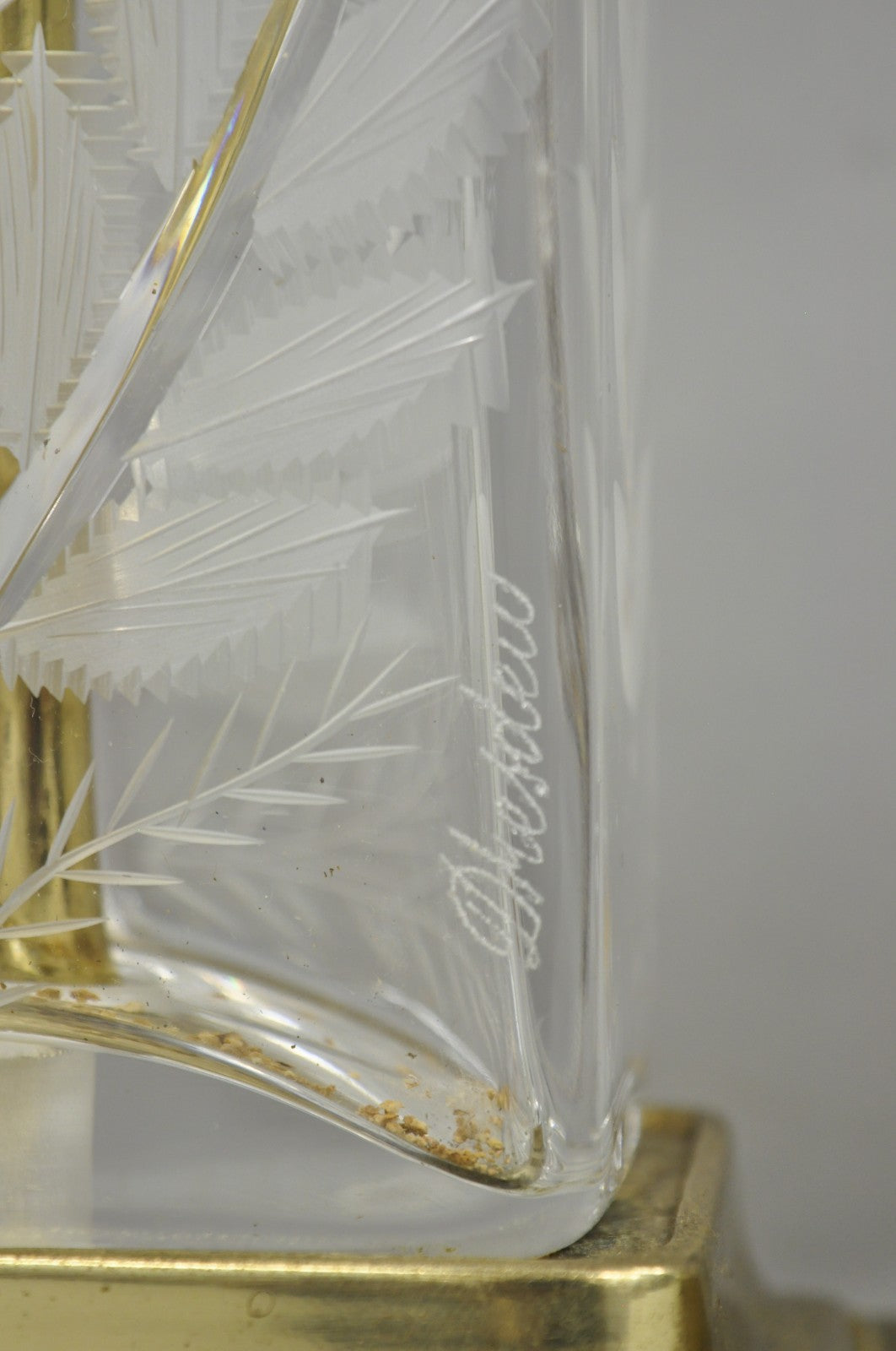 Vintage Dresden Victorian Cut Crystal Glass Flower Brass Table Lamps - a Pair
