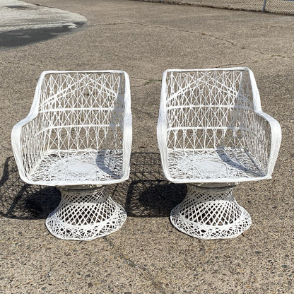 Vintage Russell Woodard Woven Spun Fiberglass Swivel Tilt Outdoor Chairs - Pair