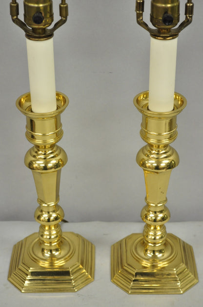 Vintage Federal Style Polished Brass Candlestick Small Vanity Table Lamps a Pair