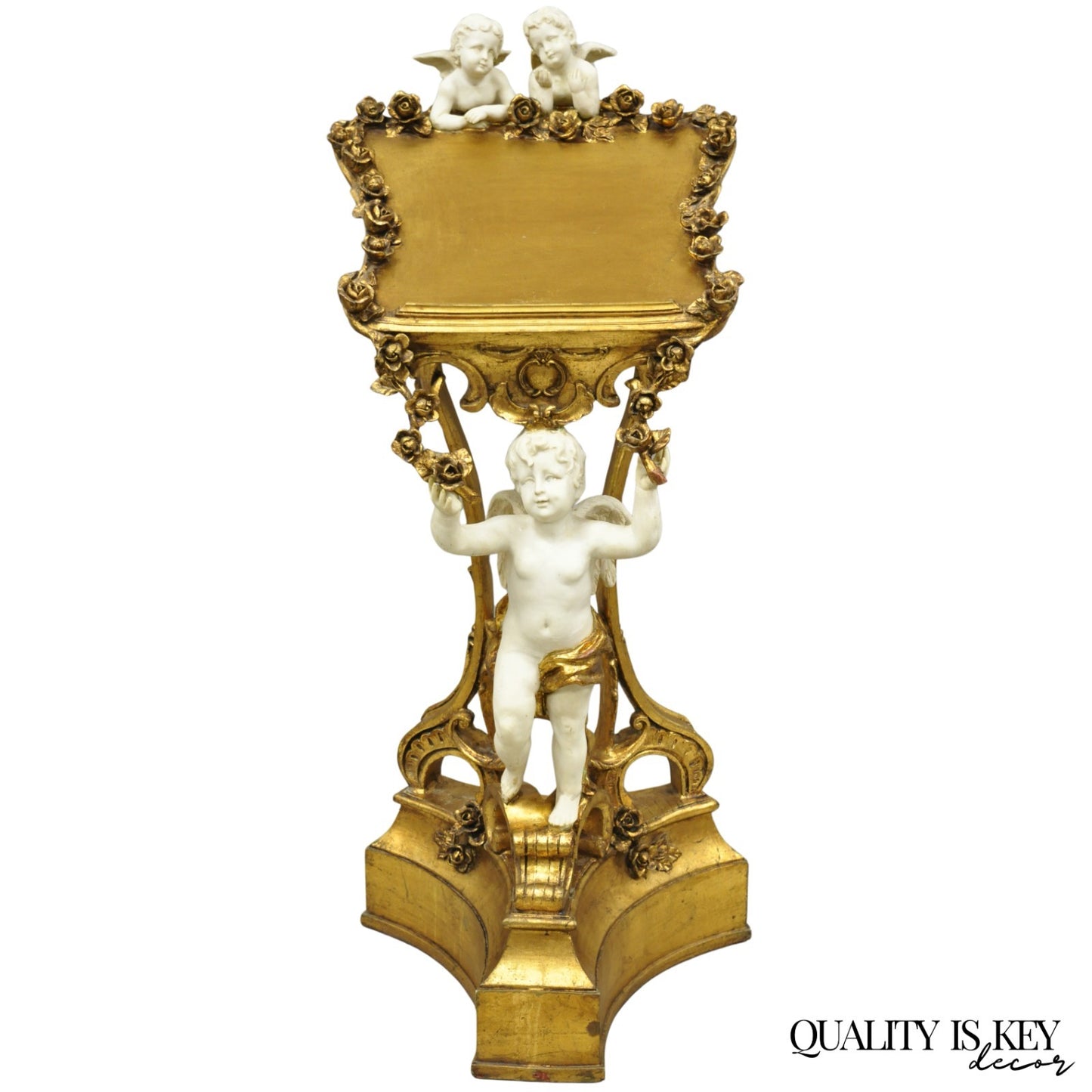 Vintage Italian Venetian Figural Cherub Putti Gold Gilt Resin Bookstand Lectern