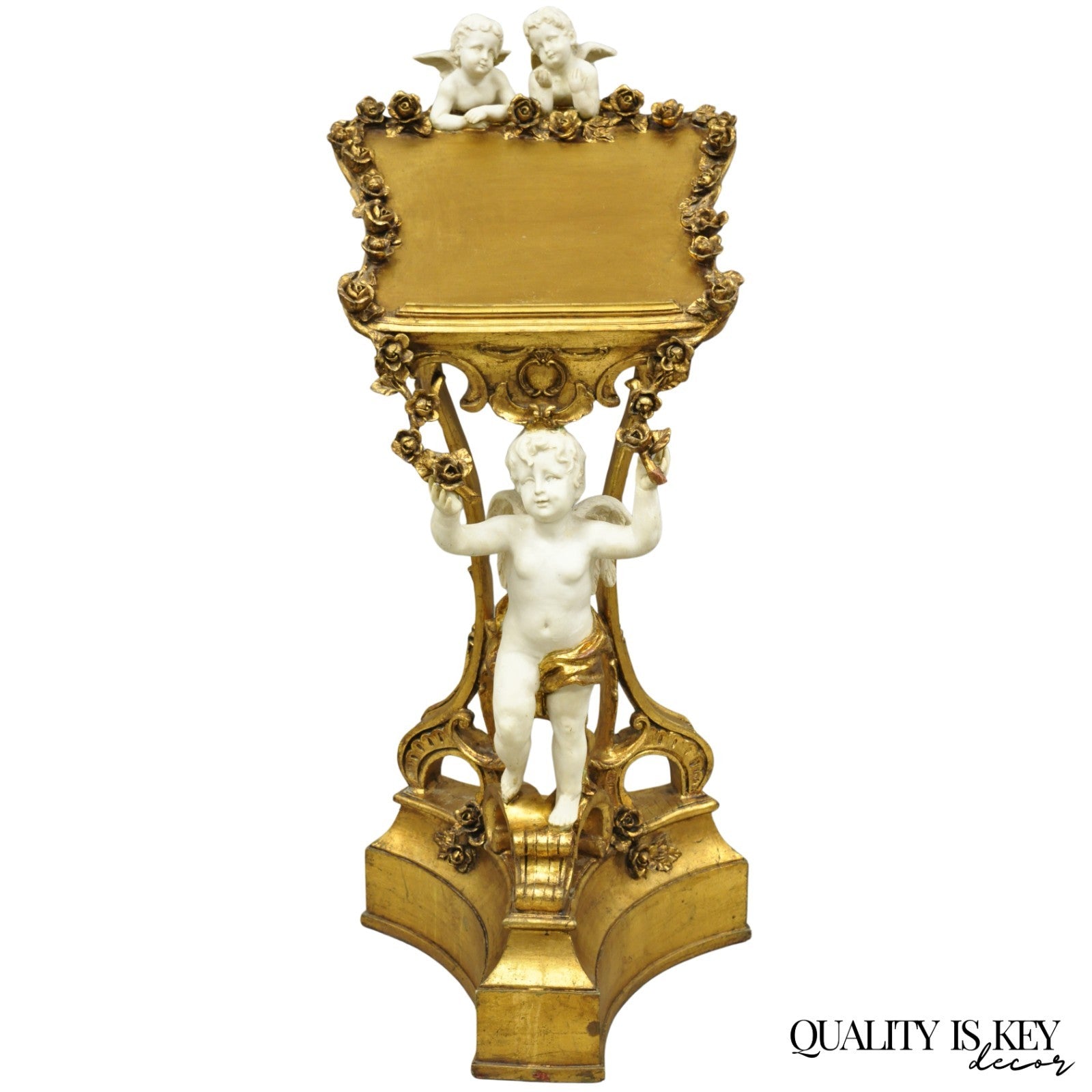 Vintage Italian Venetian Figural Cherub Putti Gold Gilt Resin Bookstand Lectern
