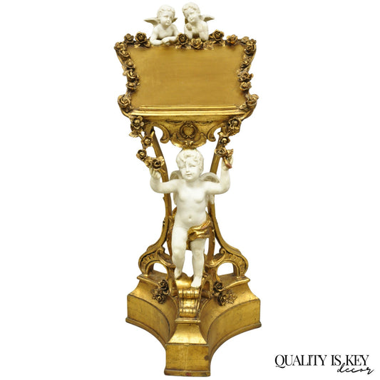 Vintage Italian Venetian Figural Cherub Putti Gold Gilt Resin Bookstand Lectern