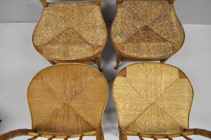 Antique English Regency Faux Bamboo Rush Seat Wooden Dining Chairs - Set of 6