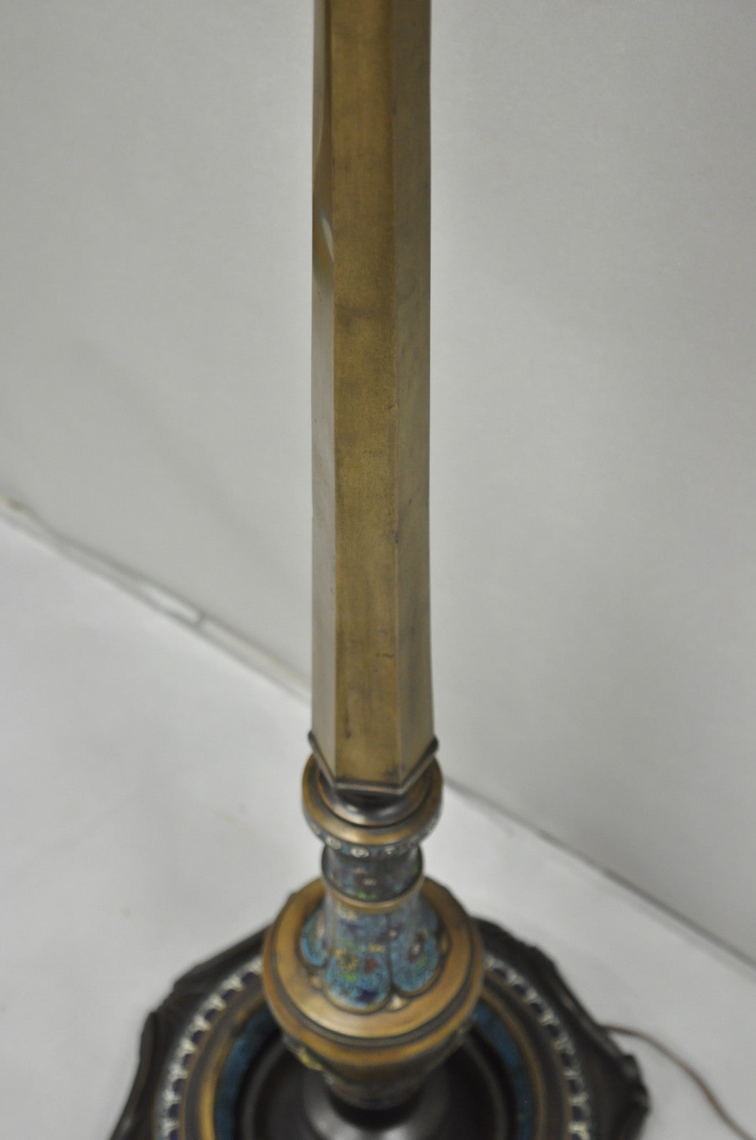 Antique Cloisonne Chinese Patinated Bronze Porcelain Enamel Pole Floor Lamp