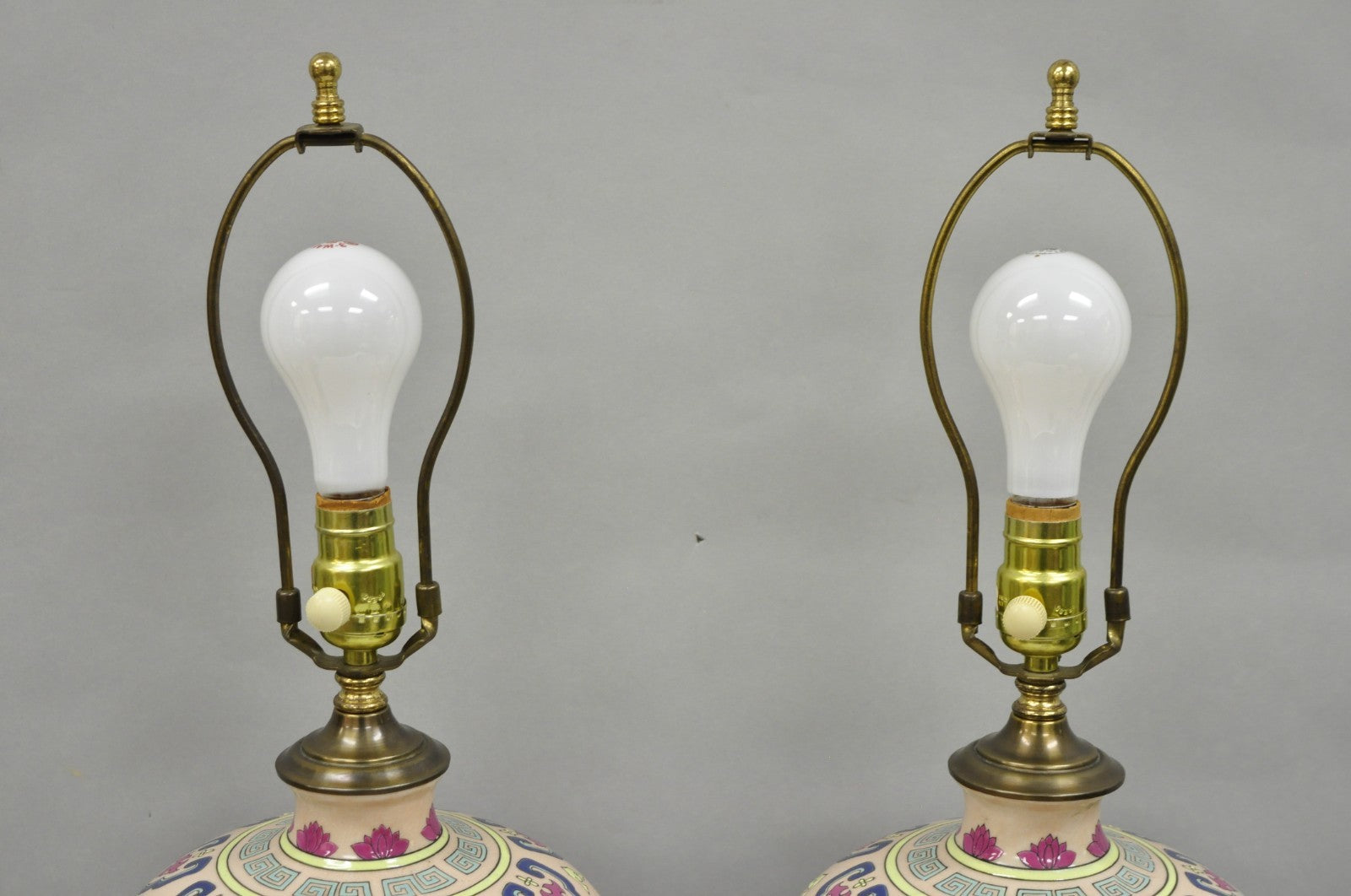 Vintage Chinoiserie Pink Porcelain Ginger Jar Jardinière Vase Table Lamp a Pair