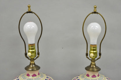 Vintage Chinoiserie Pink Porcelain Ginger Jar Jardinière Vase Table Lamp a Pair
