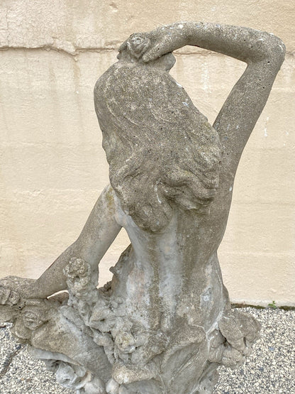 Vintage French Hollywood Regency 46" Cement Garden Nude Goddess Sculpture Statue