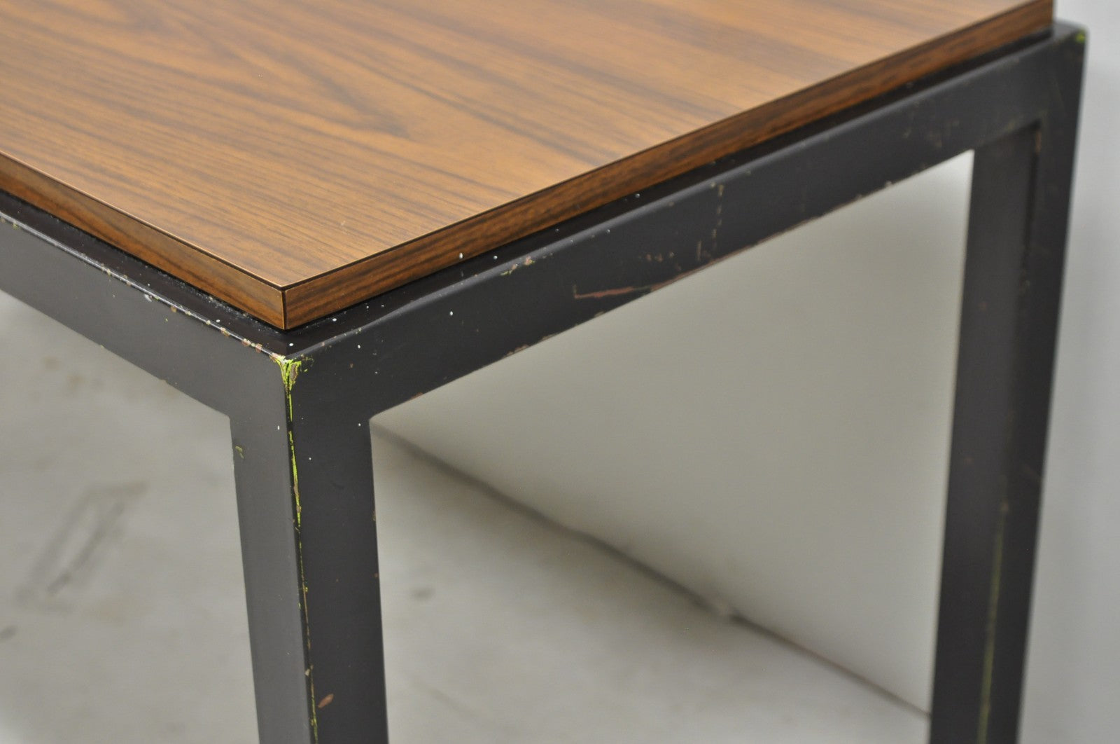 Vintage Mid Century Modern Steel Metal & Faux Rosewood Laminate Coffee Table
