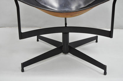 William Katavolos Mid Century Modern Black Leather Sling Steel K Lounge Chair
