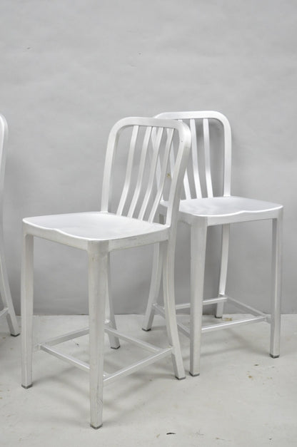 Art Deco Navy Style Aluminum Metal 24" Counter Stool Barstool Chair - Set of 4