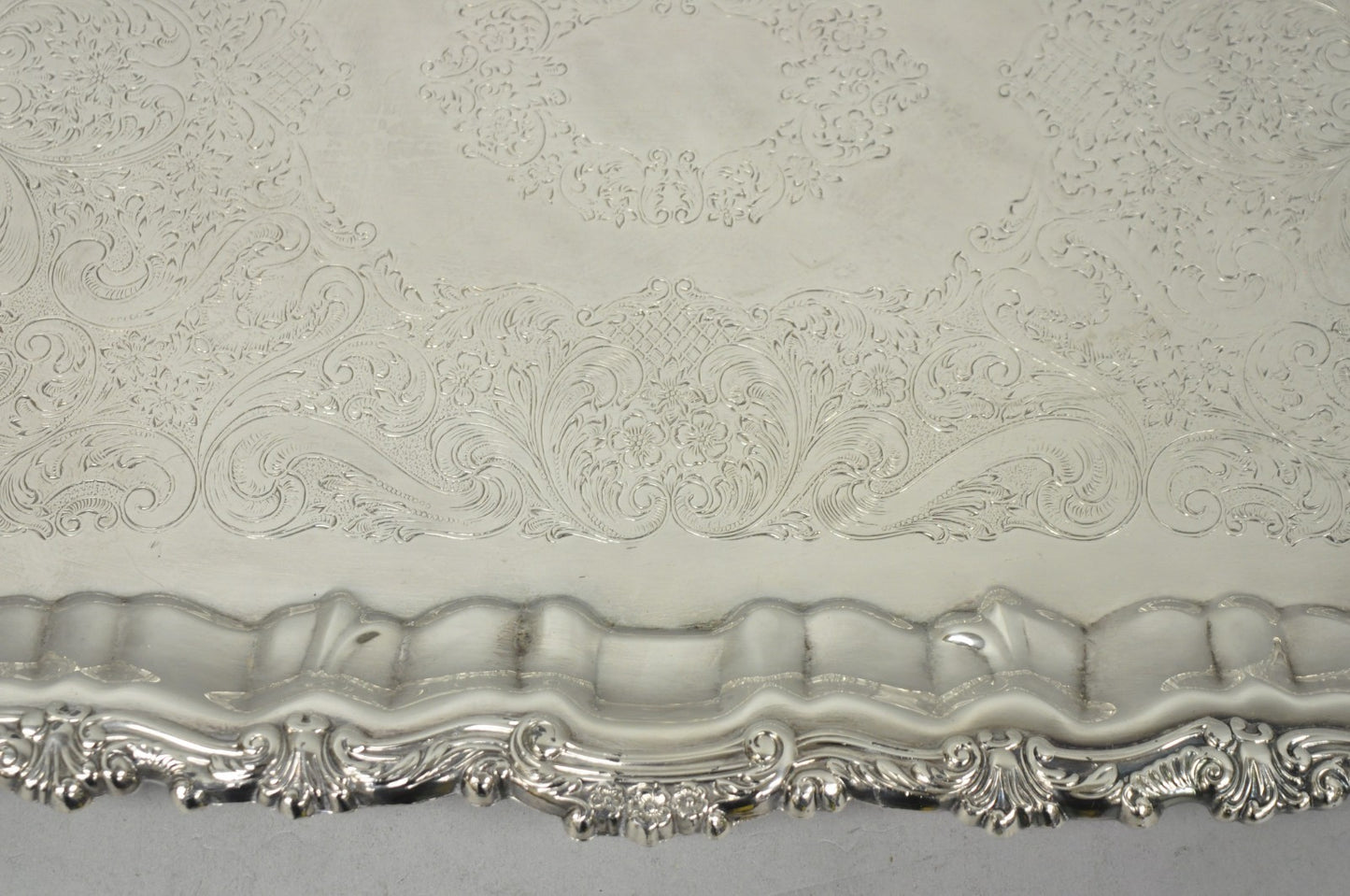 Vintage Victorian Silver Plated Footed Twin Handle Serving Platter Bar Tray