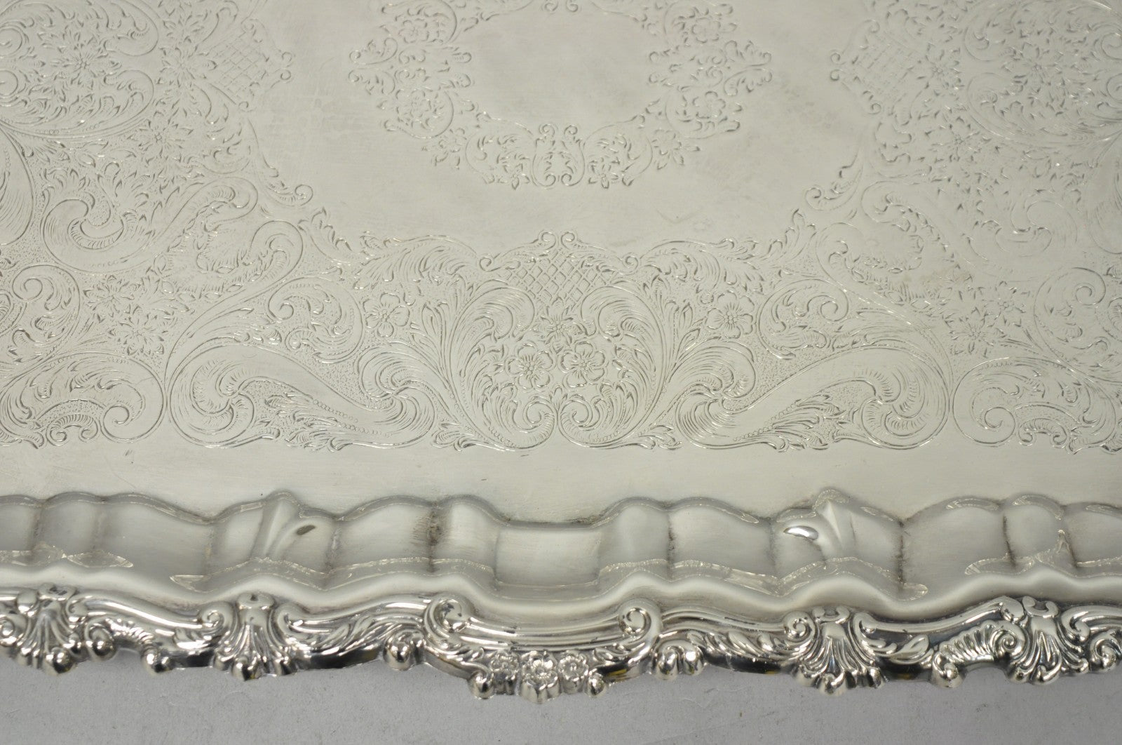 Vintage Victorian Silver Plated Footed Twin Handle Serving Platter Bar Tray