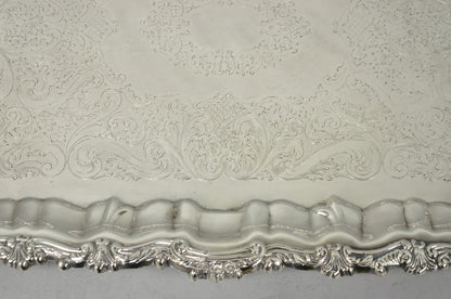 Vintage Victorian Silver Plated Footed Twin Handle Serving Platter Bar Tray