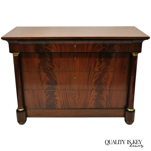Villa Garnelo French Empire Style Crotch Mahogany 4 Drawer Commode Dresser Chest