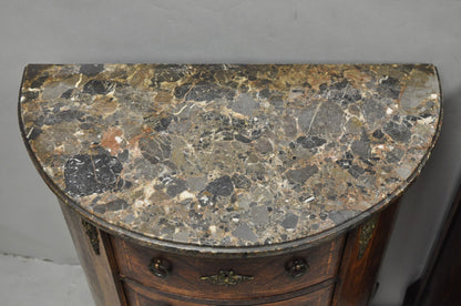 Antique French Louis XV Style Demilune Marble Top 4 Drawer Nightstand Table Pair