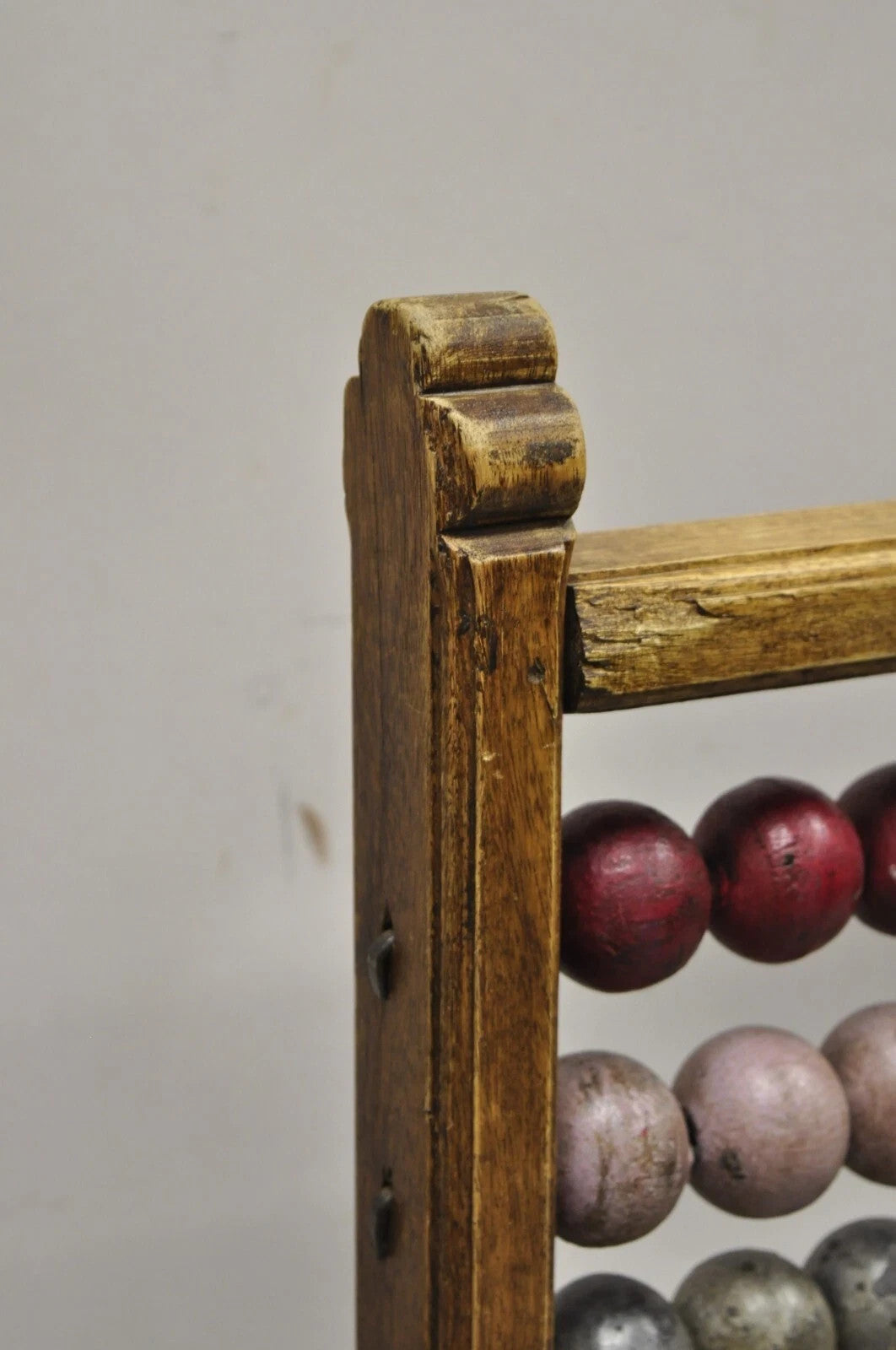 Large Vintage Mongolian Wooden Standing Math Abacus with Painted Wooden Balls