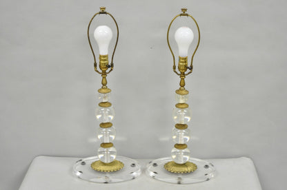 Vintage Art Deco Mid Century Modern Acrylic Lucite Stacked Ball Table Lamps Pair