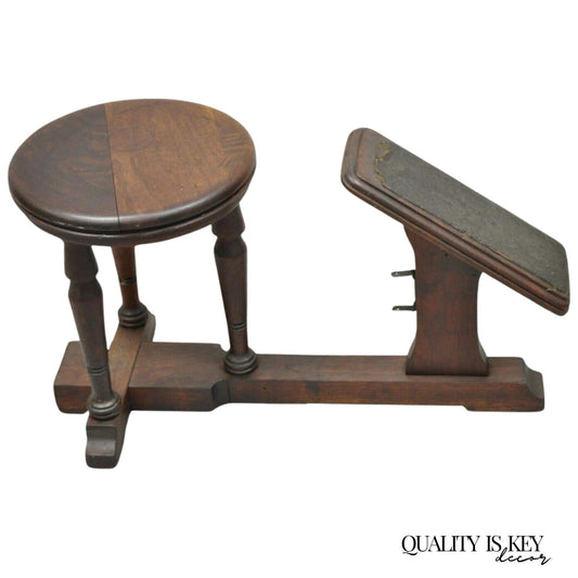 Antique Jacobean Walnut Shoe Shine Box Stool Vintage Retail Store Decor Footrest