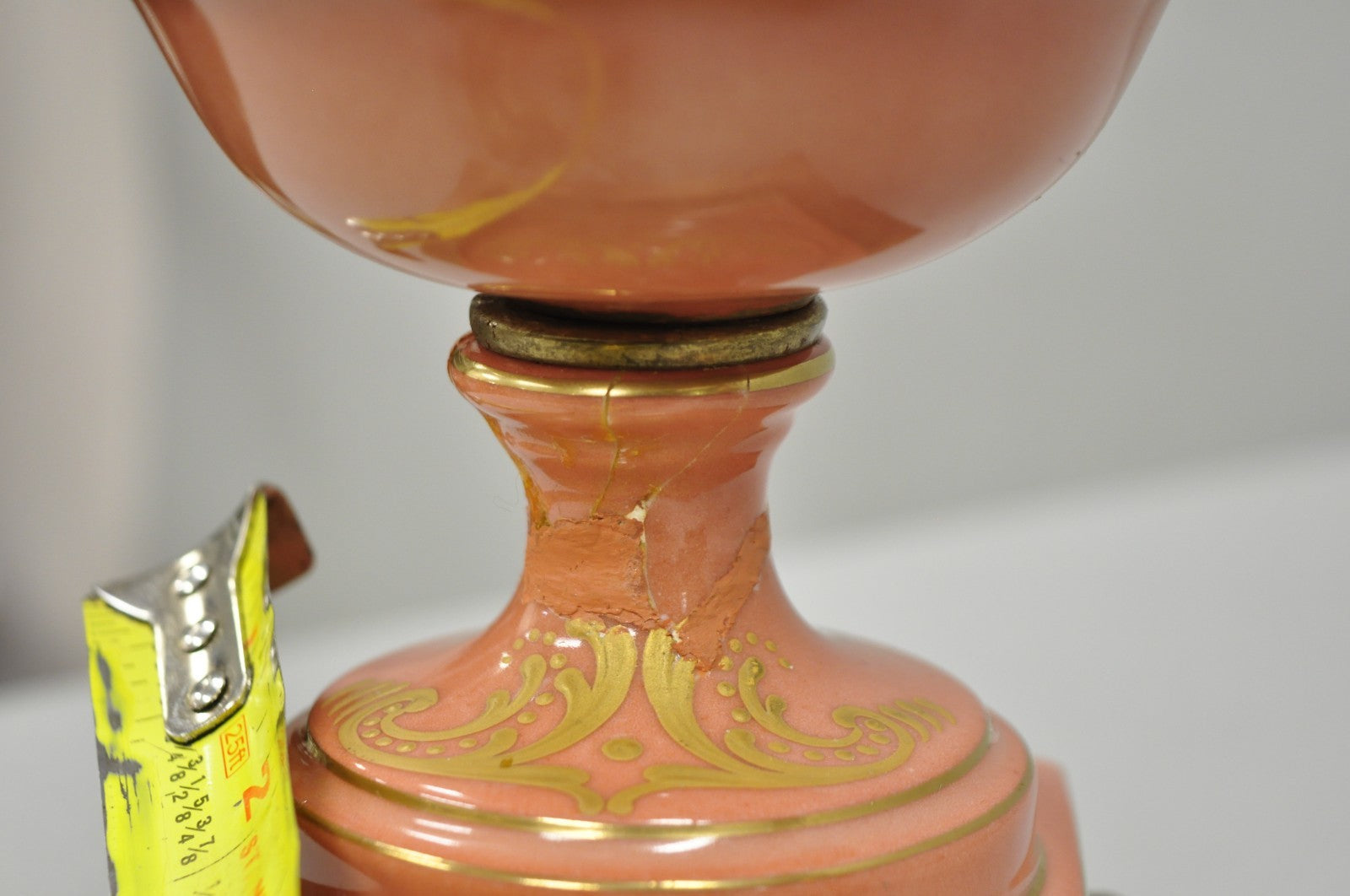 Antique French Victorian Paris Porcelain Coral Figural Painted Table Lamps, Pair