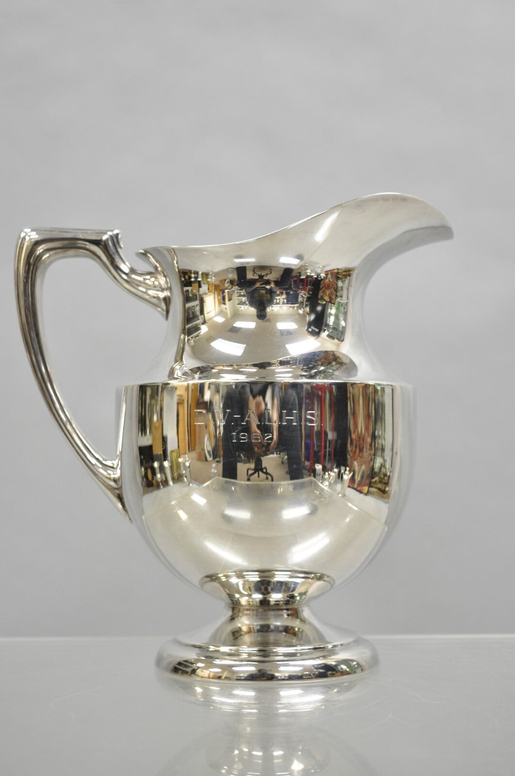 Vintage Crescent Victorian Silver Plated Bulbous Lemonade Water Pitcher Engraved