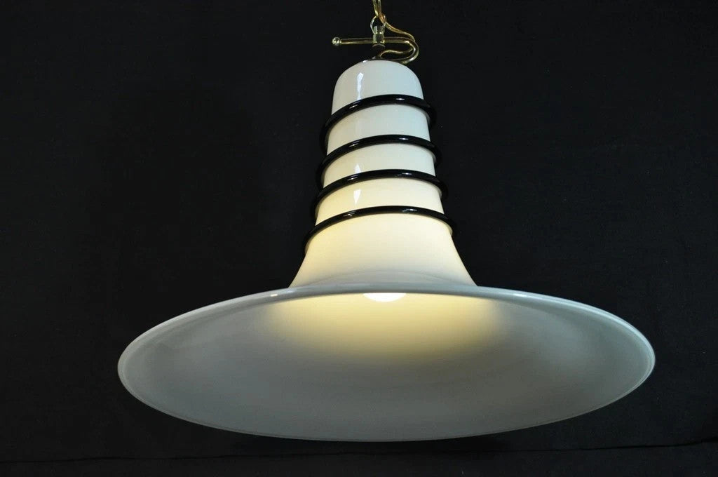 Vintage Mid Century Modern Murano Blown Glass Bell Pendant Chandelier Fixture