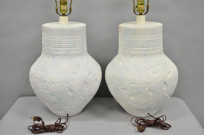 Vintage Postmodern Beach House Ceramic Plaster White Bulbous Table Lamps, a Pair