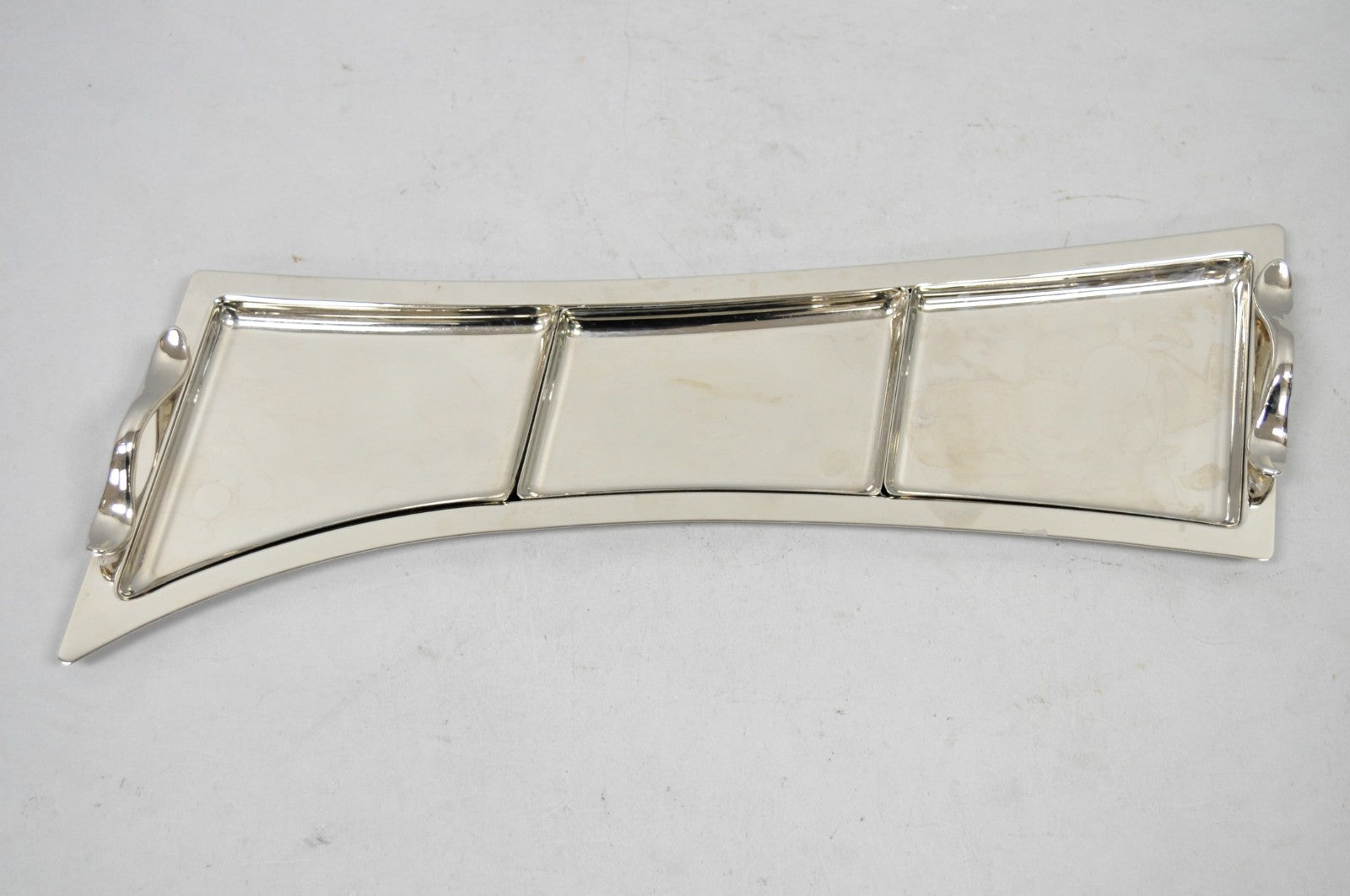 Vintage Modern Silver Plated 3 Section Narrow Serving Tray Trinket Dish by Towle