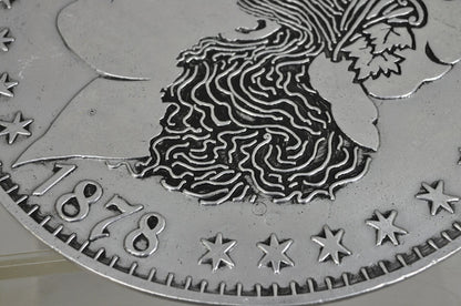 Vintage 1878 Morgan Silver Dollar 12" Pewter Trivet or Wall Hanging Plaque USA