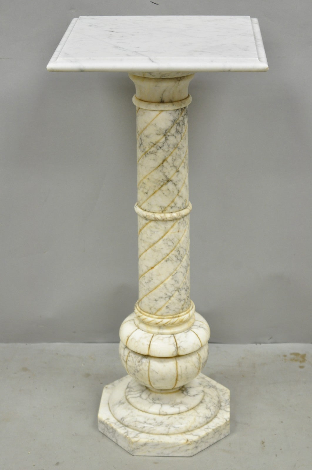 Vintage Italian Classical Carved Marble Column Form Square Top Pedestal Stand