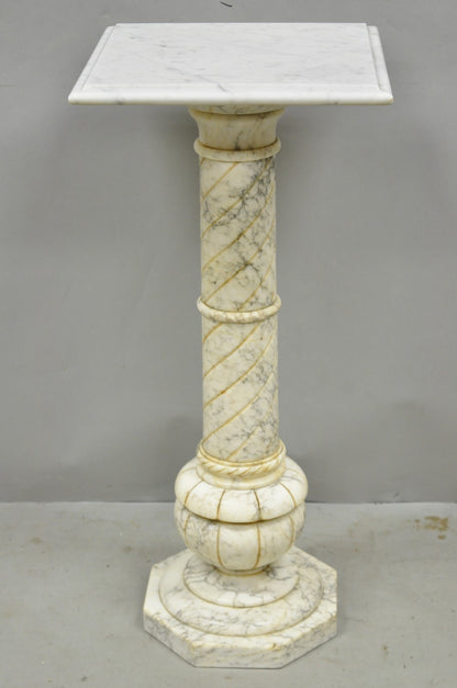 Vintage Italian Classical Carved Marble Column Form Square Top Pedestal Stand