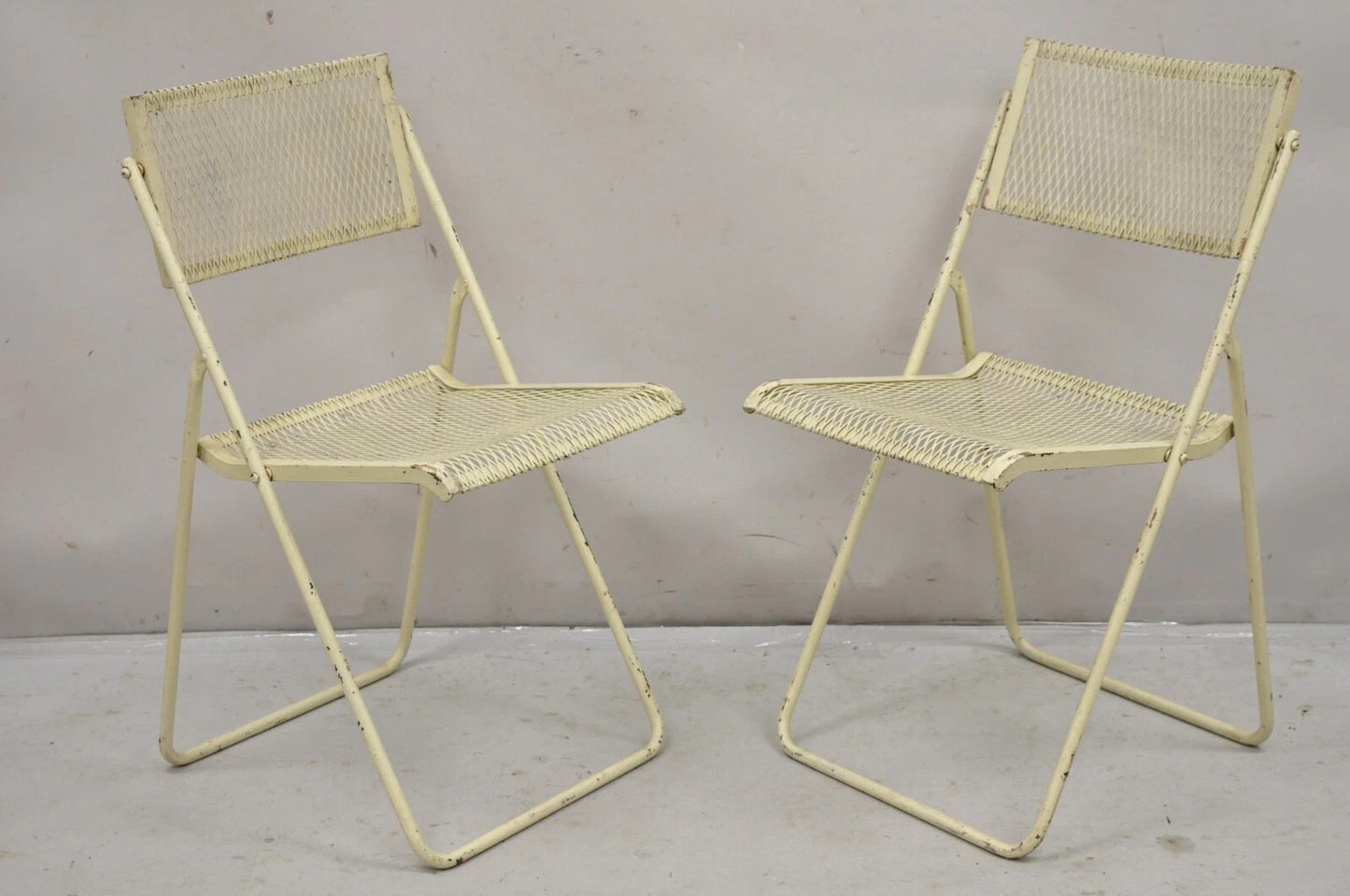 Vintage Mid Century Modern Wrought Iron Folding Card Game Table Set - 5 Pcs
