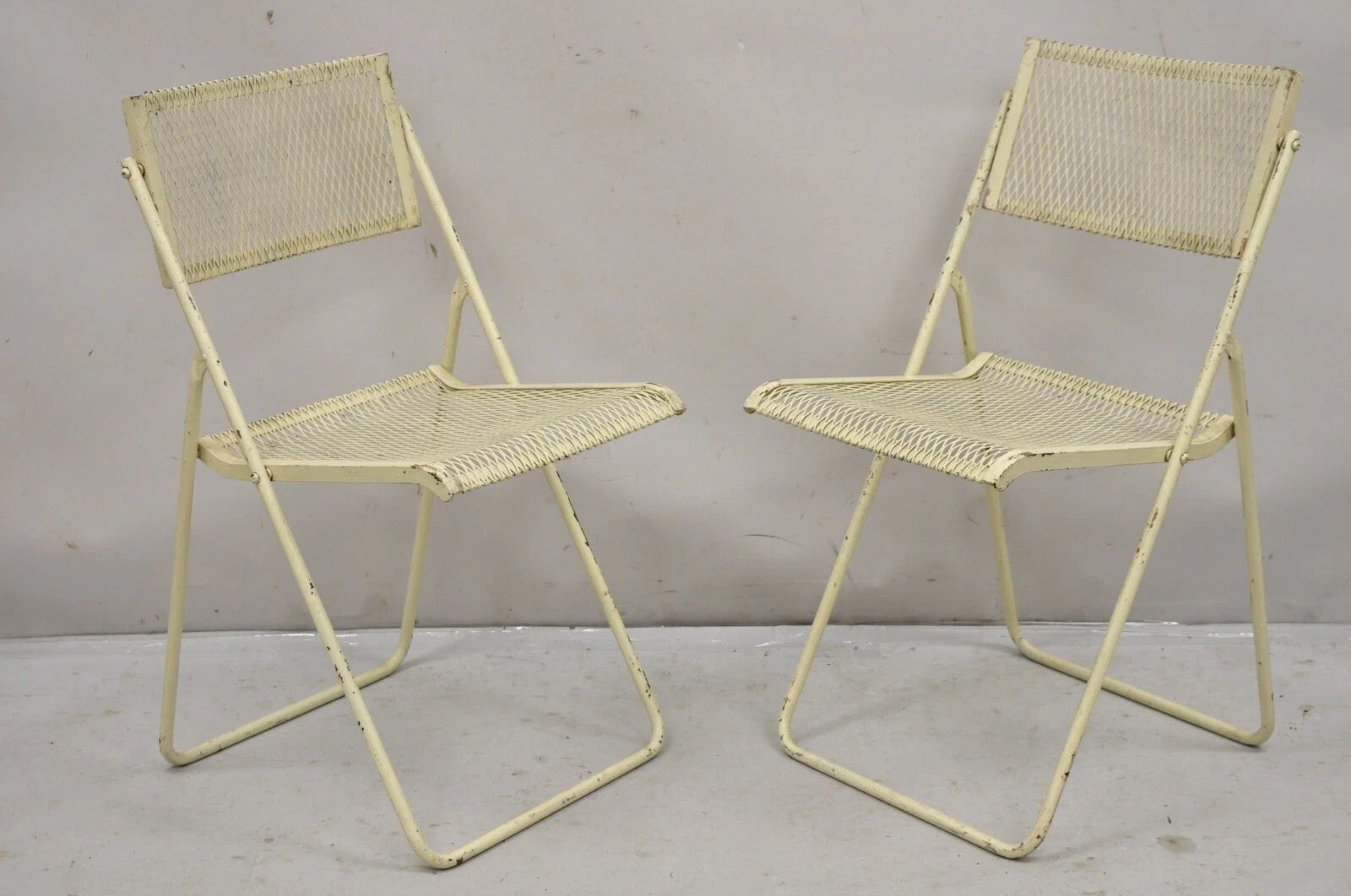 Vintage Mid Century Modern Wrought Iron Folding Card Game Table Set - 5 Pcs
