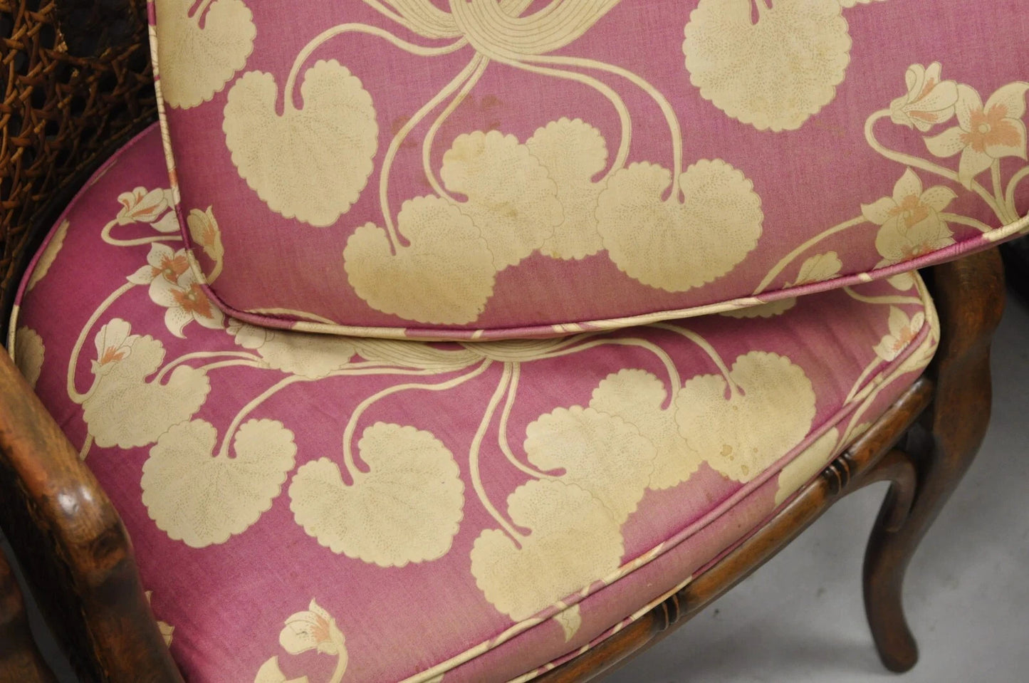 Vintage Hollywood Regency Faux Bamboo Cane Barrel Back Lounge Chairs (A) - Pair