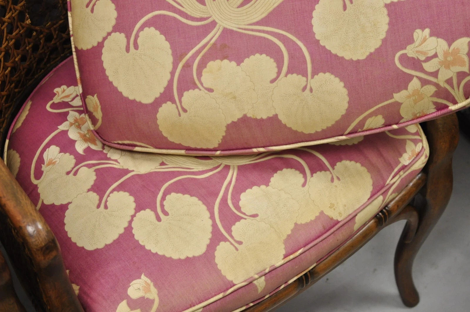 Vintage Hollywood Regency Faux Bamboo Cane Barrel Back Lounge Chairs (A) - Pair