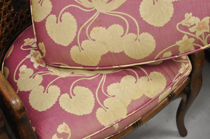 Vintage Hollywood Regency Faux Bamboo Cane Barrel Back Lounge Chairs (A) - Pair