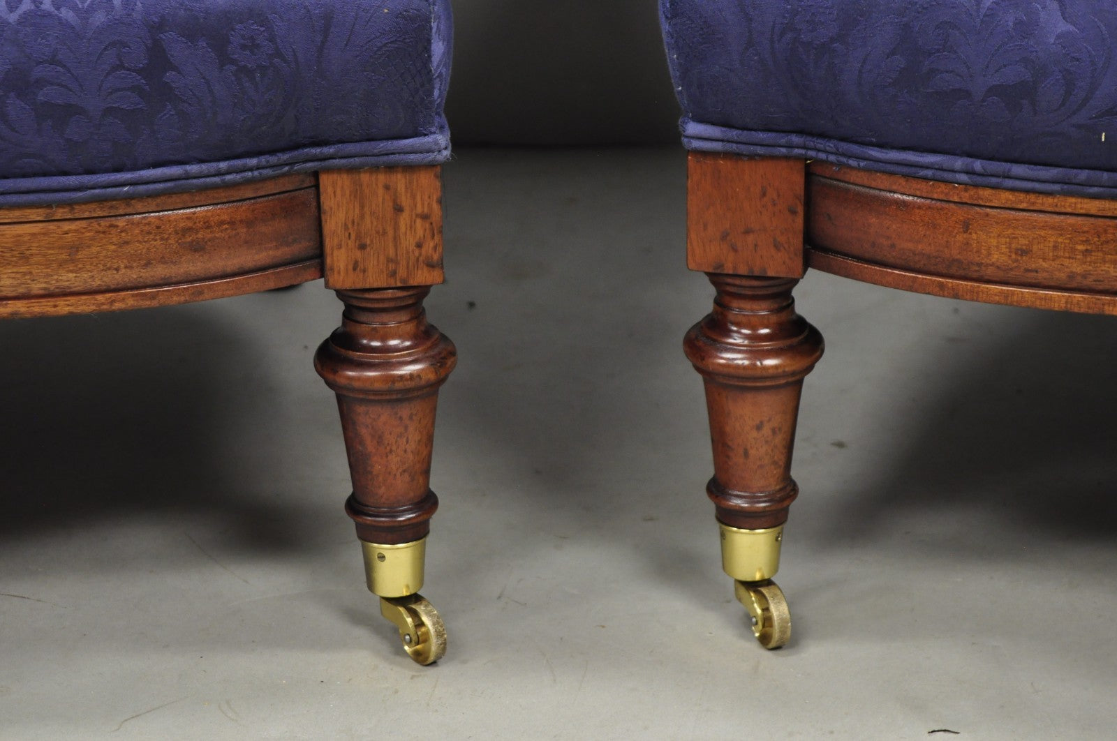 Vintage English Napoleon III Style Blue Button Tufted Fan Back Club Chairs, Pair