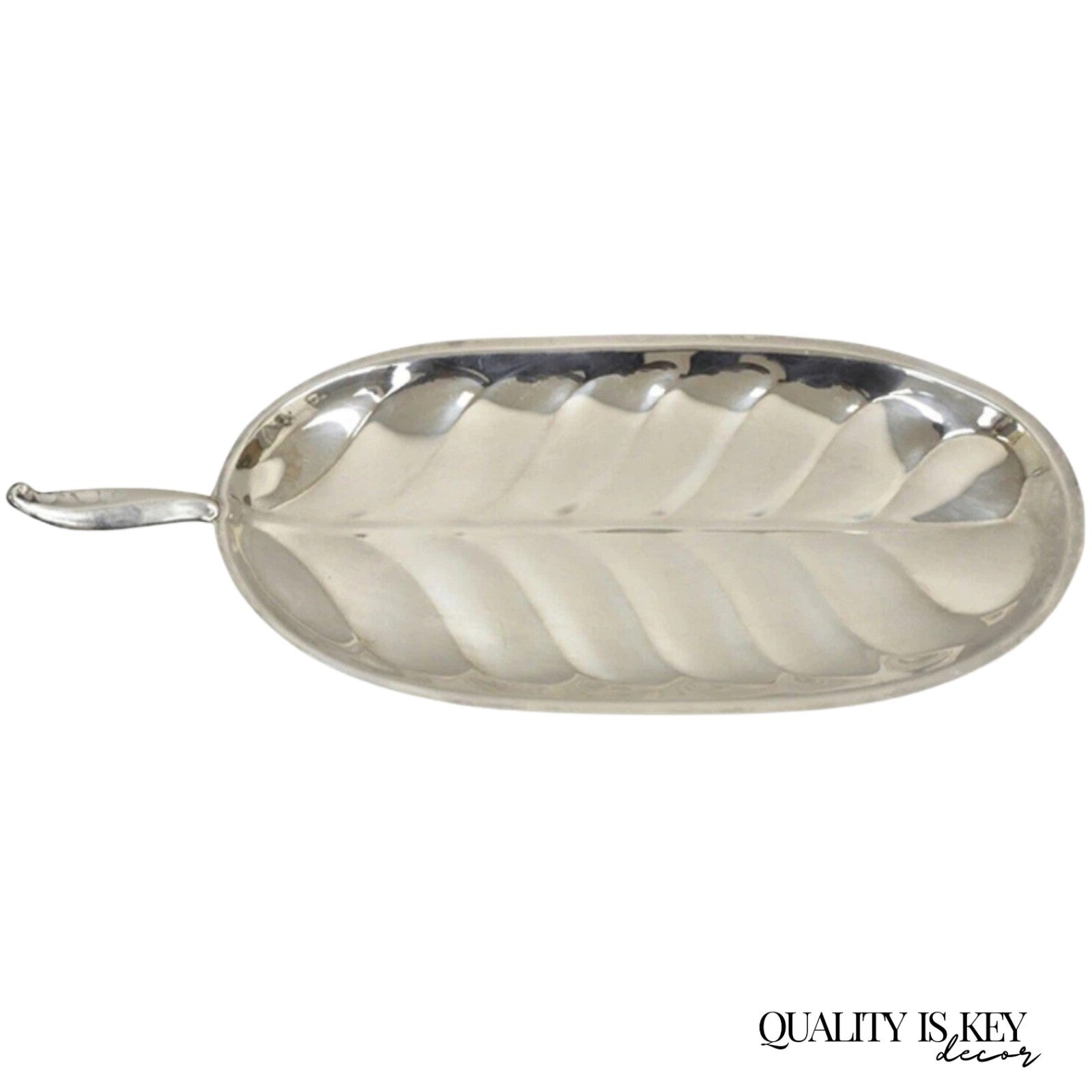 F.B. Rogers Silver Plated Oval Leaf Form Serving Bar Tray Platter with Handle