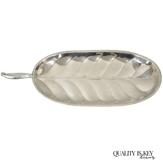 F.B. Rogers Silver Plated Oval Leaf Form Serving Bar Tray Platter with Handle
