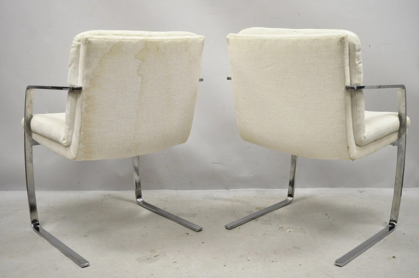 Mid Century Modern BRNO Style Chrome Cantilever Lounge Arm Chairs (A) - a Pair