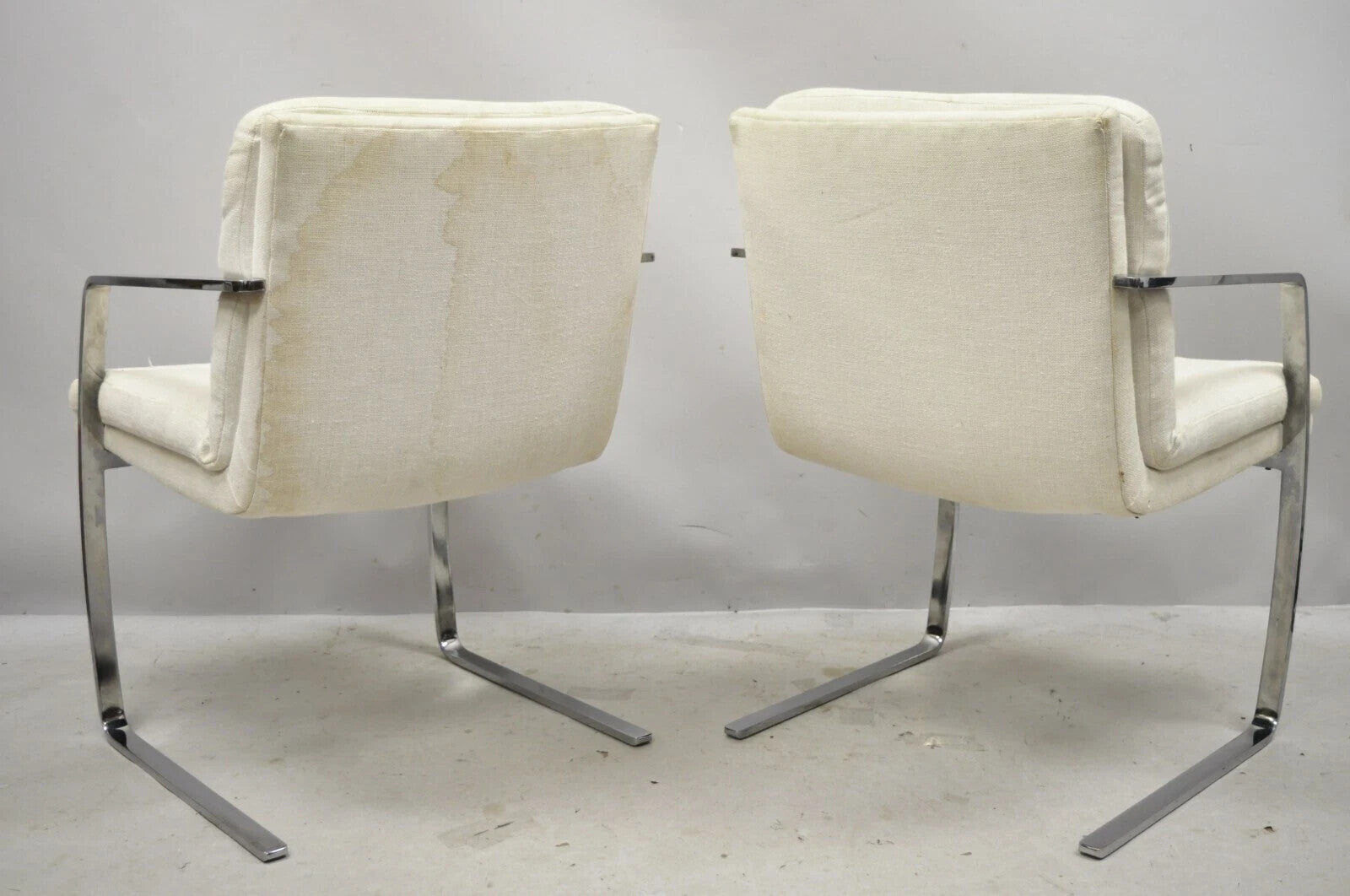 Mid Century Modern BRNO Style Chrome Cantilever Lounge Arm Chairs (A) - a Pair