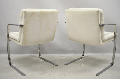 Mid Century Modern BRNO Style Chrome Cantilever Lounge Arm Chairs (A) - a Pair