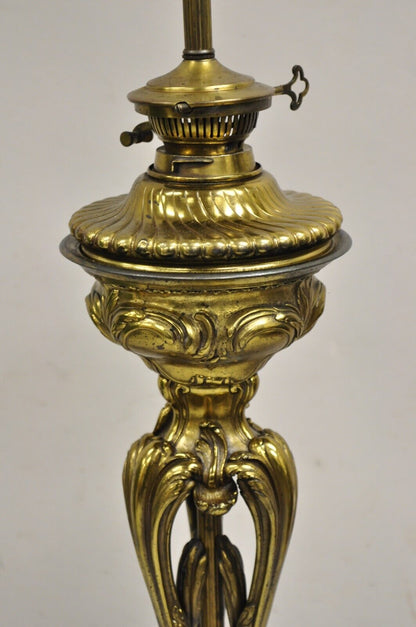 Antique Hinks & Sons French Rococo Sculptural Bronze Oil Lamp Convert Table Lamp