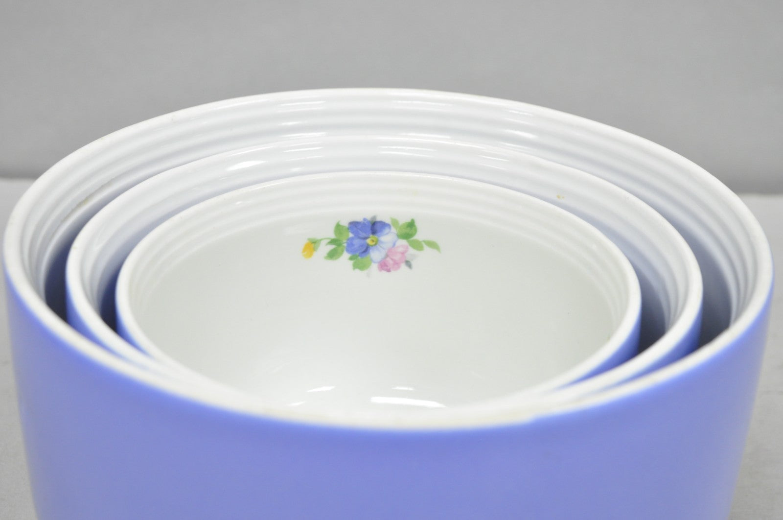 Vintage Hall's "Rose Parade" 1259 Blue Ceramic Nesting Mixing Bowls - Set of 3