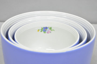 Vintage Hall's "Rose Parade" 1259 Blue Ceramic Nesting Mixing Bowls - Set of 3